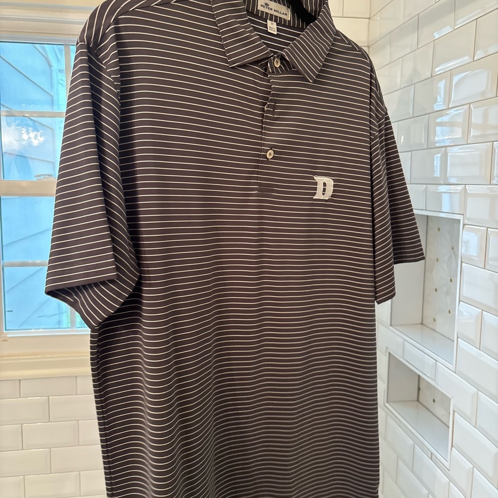 Peter Millar Brown and White Striped Polo
